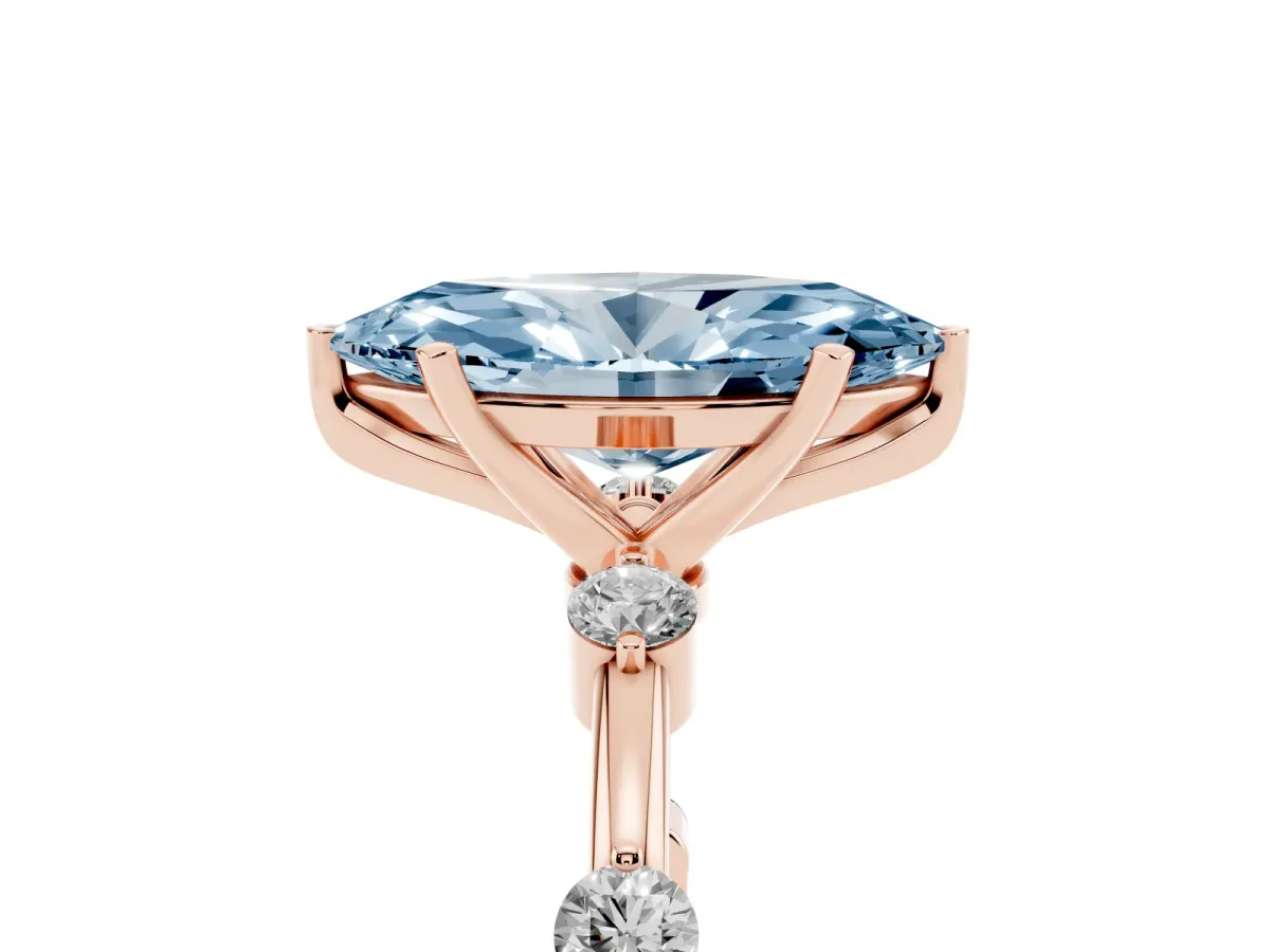 Fancy Blue Marquise Cut Solitaire Diamond Ring with Bezel Set Side Stones and Prong Setting Rose gold