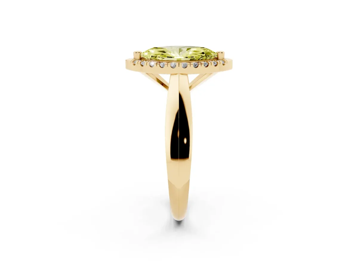 Fancy Yellow Marquise Cut Cut Halo Solitaire Engagement Ring with Square Band and Four-Prong Setting Yellow gold