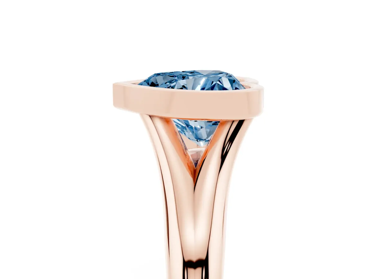 Fancy Blue Bezel Set Heart Cut Solitaire Diamond Ring with Smooth Band Rose gold