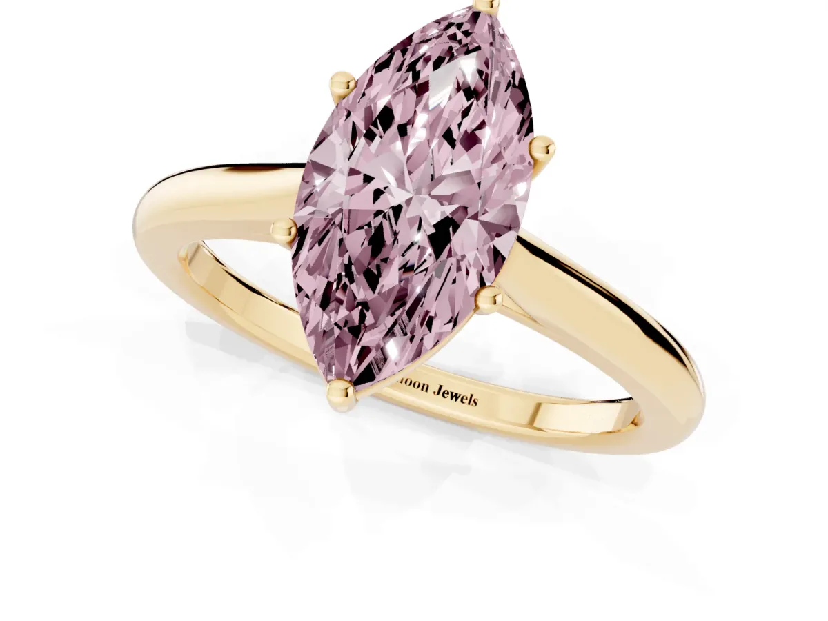 Fancy Pink Marquise Cut Cut Solitaire Ring with Cathedral Band and Four-Prong Setting Yellow gold