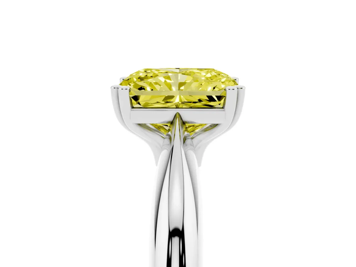 Fancy Yellow Radiant Cut Cut Solitaire Engagement Ring with Tapered Band and Four-Prong Setting White gold
