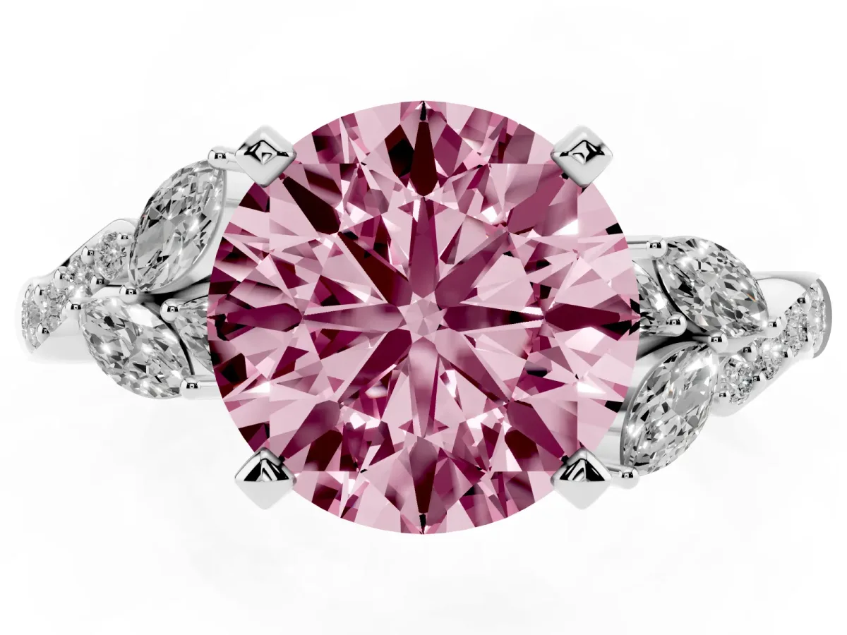 Fancy Pink Round Cut Solitaire Marquise Twist Band with Six-Prong Setting Silver