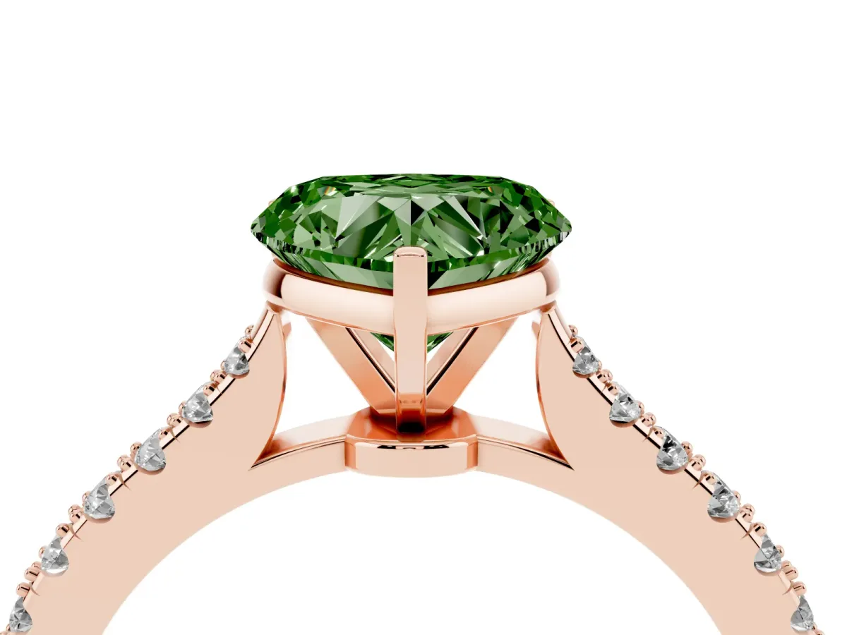 Fancy Green Heart Cut Cut Solitaire Diamond Engagement Ring with Pave Band and Four-Prong Setting Rose gold