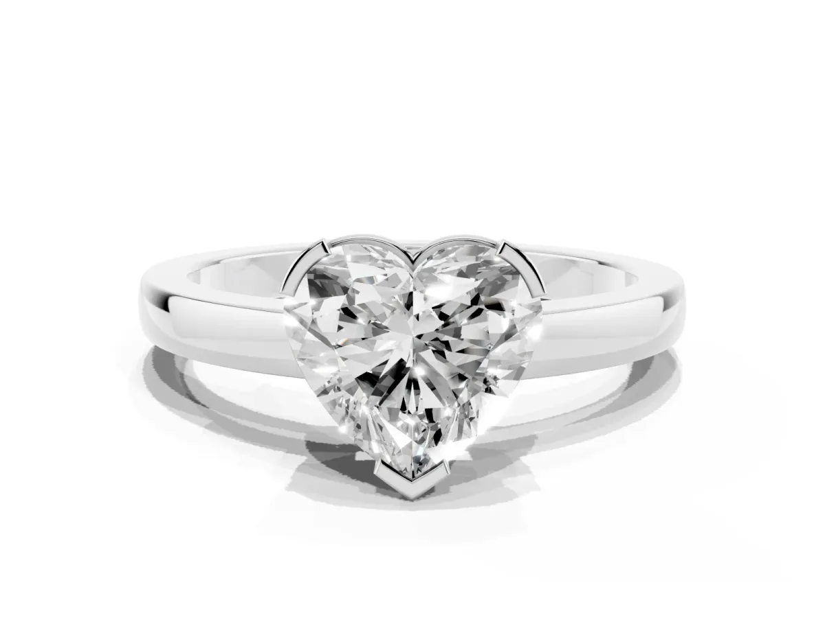 Heart Cut Cut Solitaire Ring with Four-Prong Setting and Classic Band Platinum