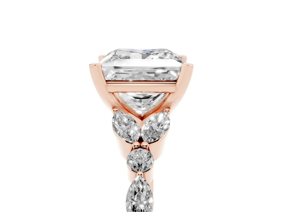 Princess Cut Diamond Solitaire Ring with Side Stones and Four-Prong Setting Rose gold