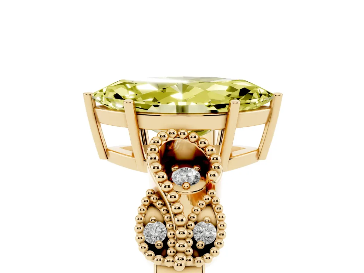 Fancy Yellow Marquise Cut Solitaire Milgrain Leaf Band with Prong Setting Yellow gold