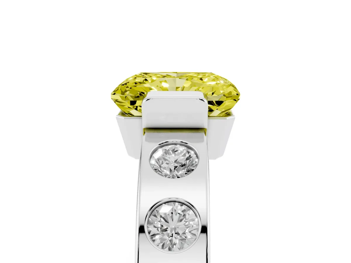 Fancy Yellow Radiant Cut Brilliant Channel-Set Diamond Ring with Bezel Prong Setting Silver