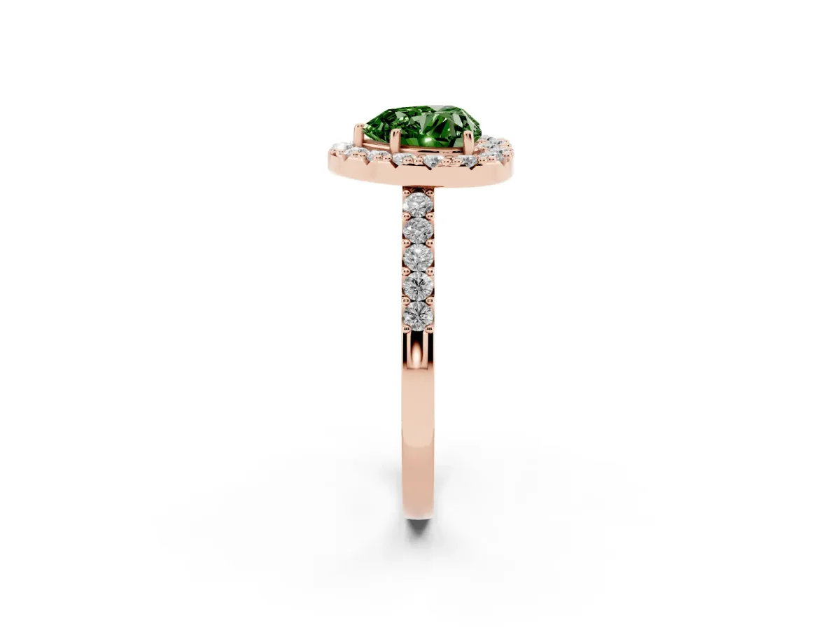 Fancy Green Heart Cut Halo Diamond Pavé Solitaire Ring Rose gold