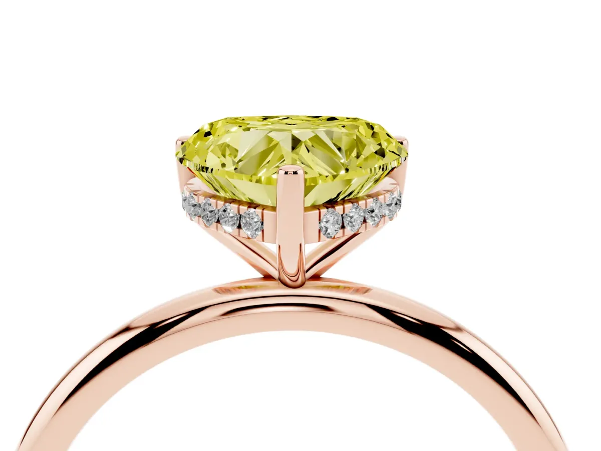 Fancy Yellow Heart Cut Cut Solitaire Engagement Ring with Four-Prong Setting and Classic Band Rose gold