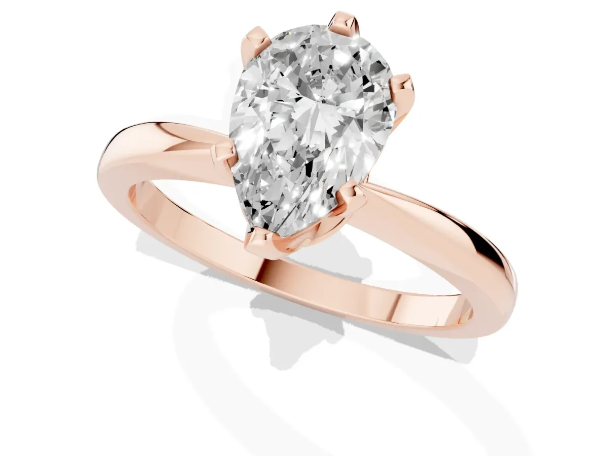 Pear Cut Solitaire Engagement Ring with Six-Prong Setting and Tapered Band Rose gold