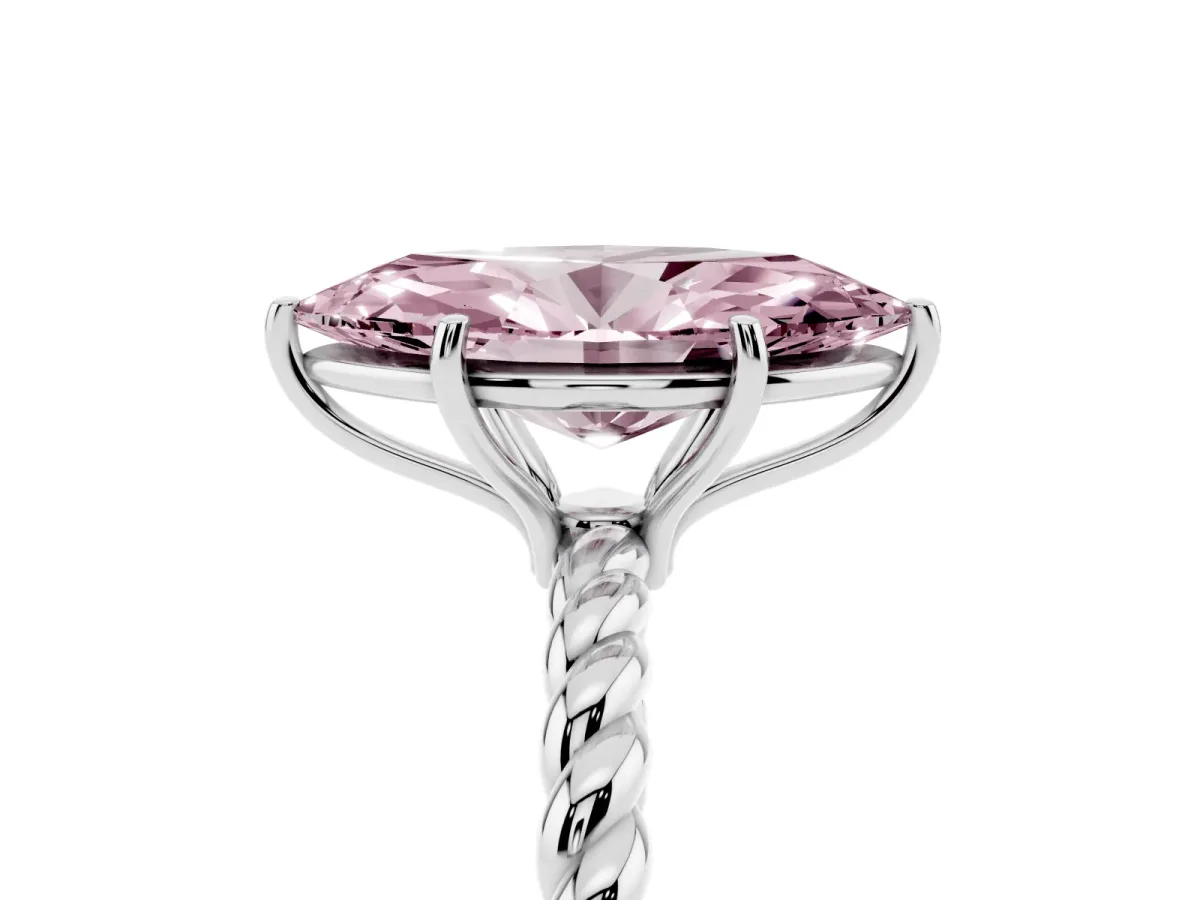 Fancy Pink Marquise Cut Solitaire Twist Band Ring with Four-Prong Setting Silver