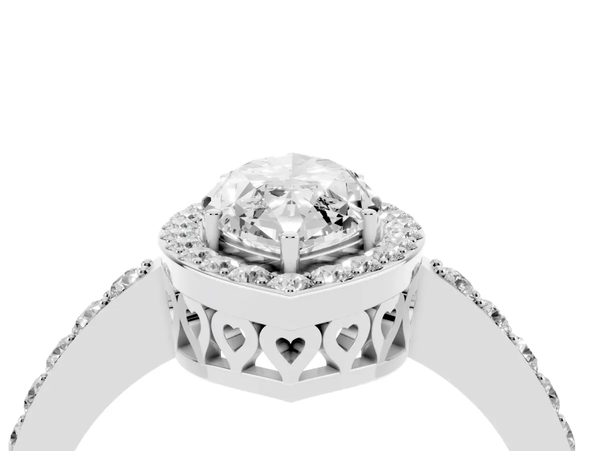 Marquise Cut Halo Diamond Pavé Band Ring with Prong Setting Silver