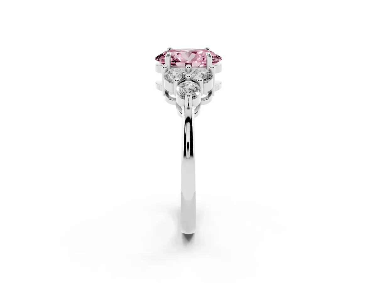 Fancy Pink Oval Cut Brilliant Diamond Cluster Accent Solitaire Ring with Prong Setting Platinum