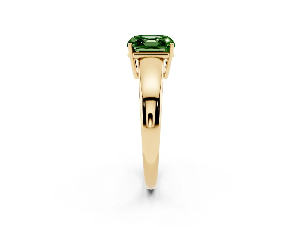Fancy Green Asscher Cut Solitaire Diamond Ring with Tapered Band and Four-Prong Setting Yellow gold