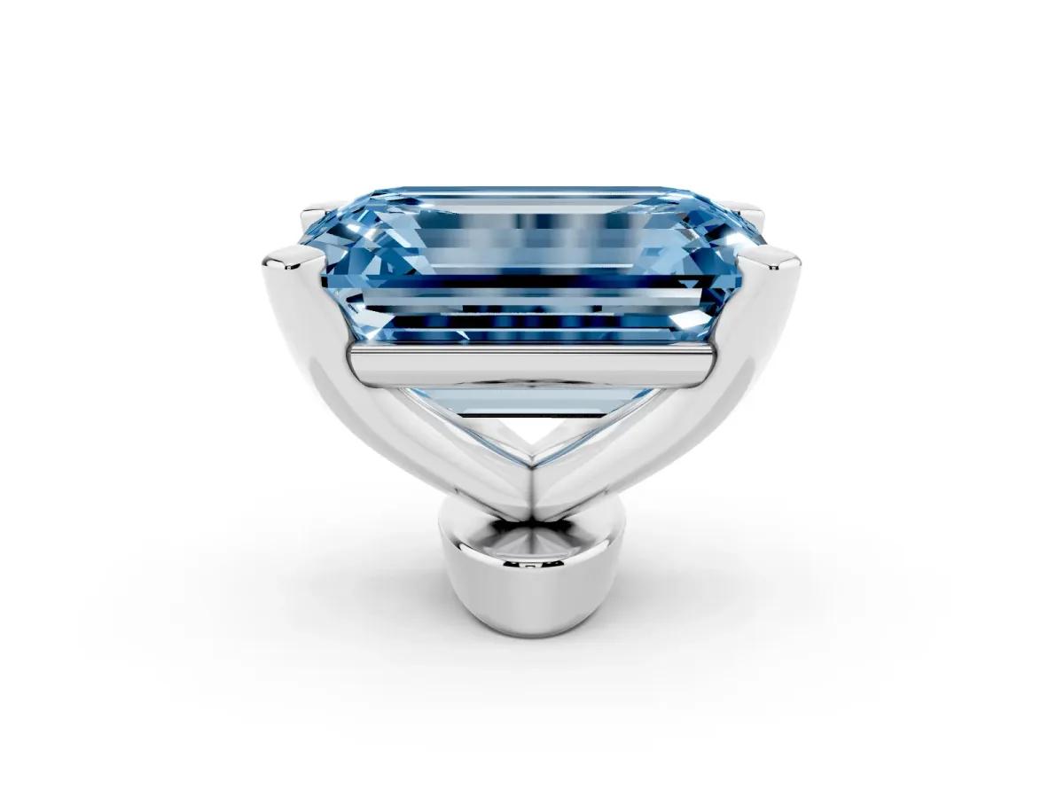 Fancy Blue Emerald Cut Diamond Solitaire Ring with Prong Setting and Classic Band White gold