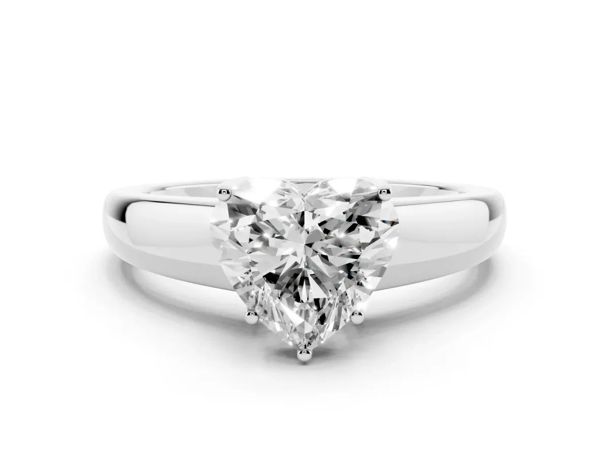 Heart Cut Solitaire Diamond Ring with Tapered Band and Four-Prong Setting White gold