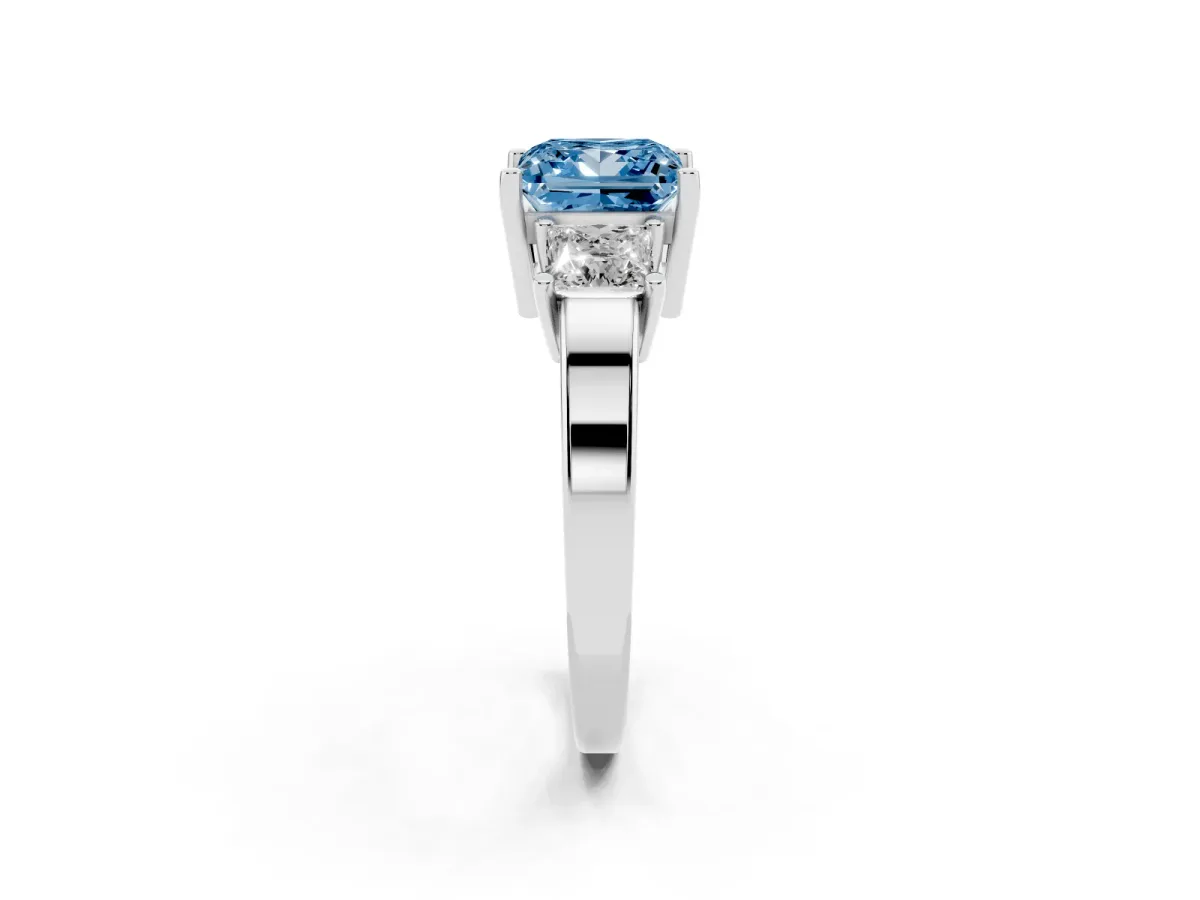 Fancy Blue Three-Stone Princess Cut Cut Solitaire Ring with Prong Setting White gold