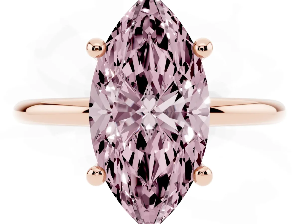 Fancy Pink Marquise Cut Solitaire Diamond Ring with 4-Prong Setting on a Classic Band Rose gold
