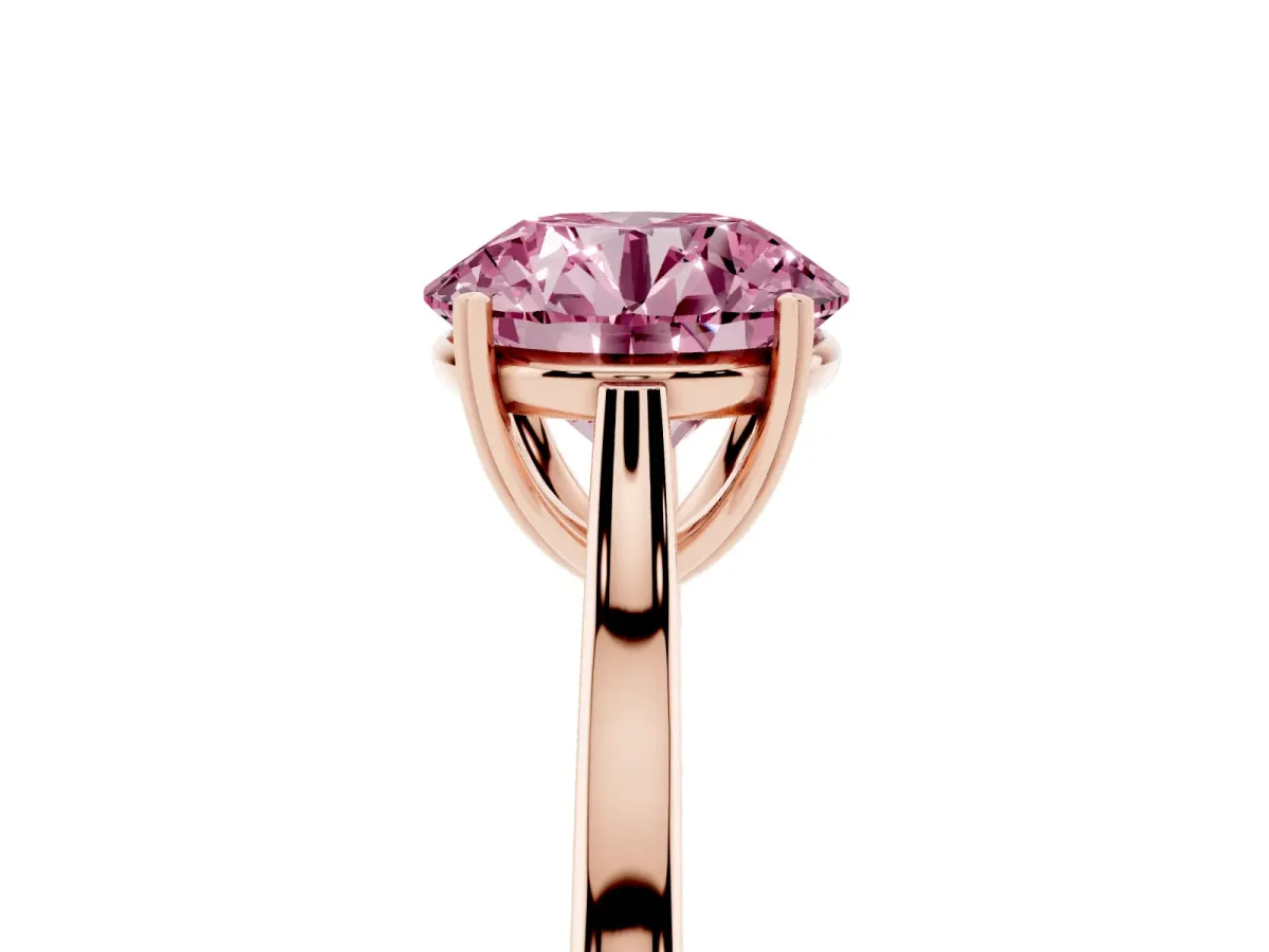 Fancy Pink Round Cut Solitaire Heart Prong Engagement Ring with Tapered Band Rose gold