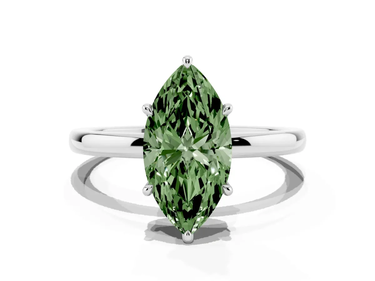 Fancy Green Marquise Cut Solitaire Engagement Ring with Cathedral Band and Four-Prong Setting Platinum