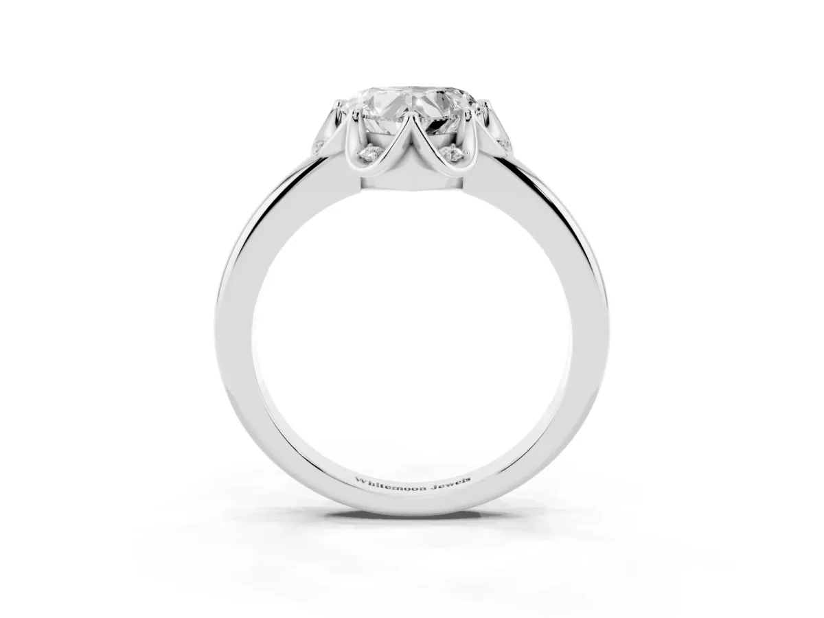 Heart Cut Halo Diamond Ring with Round Cluster Setting, Solitaire Band, and Four-Prong Setting Silver