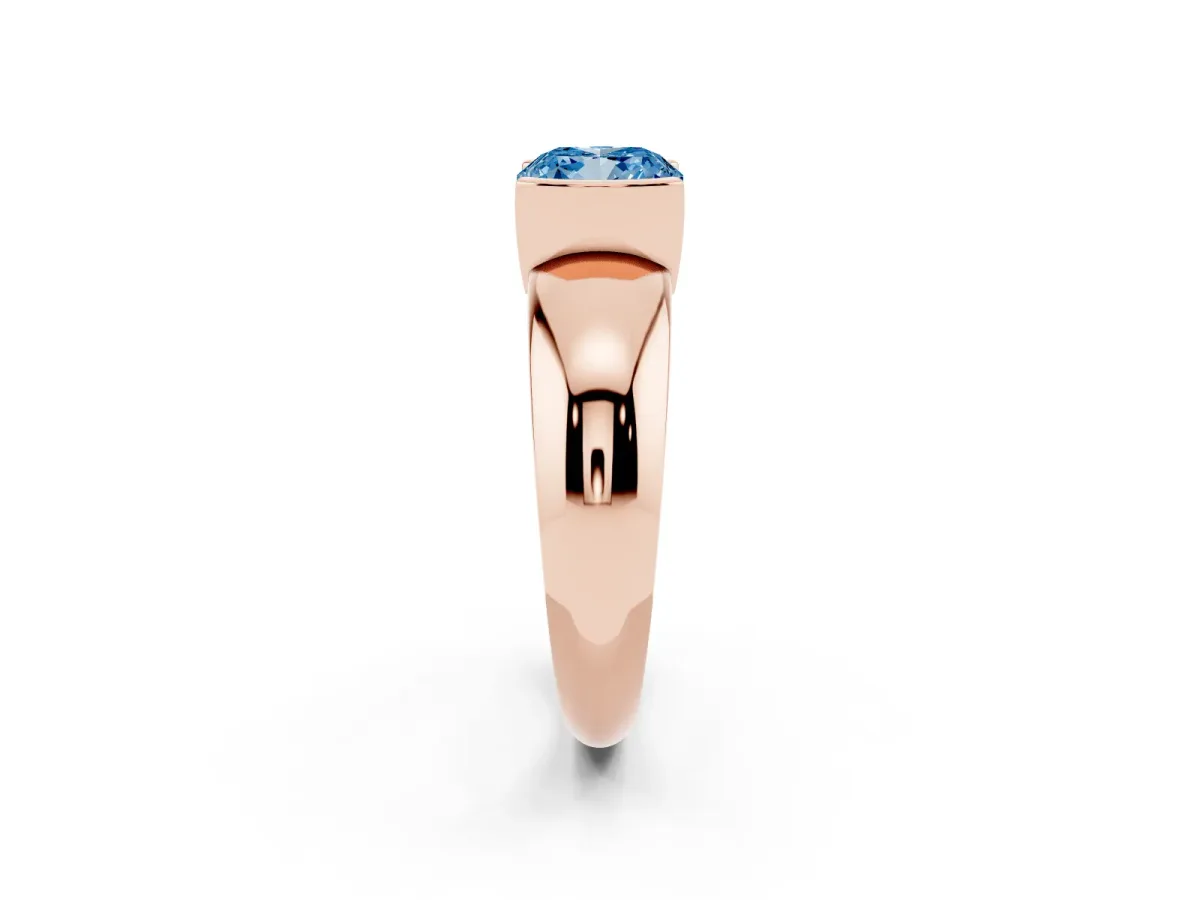 Fancy Blue Cushion Cut Solitaire Tension Set Diamond Ring with Wide Band Rose gold