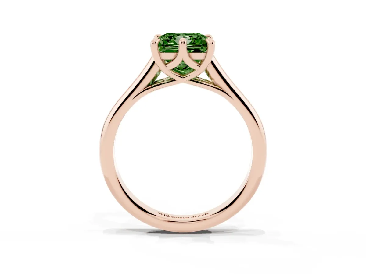 Fancy Green Princess Cut Solitaire Engagement Ring with Six-Prong Setting and Classic Band Rose gold