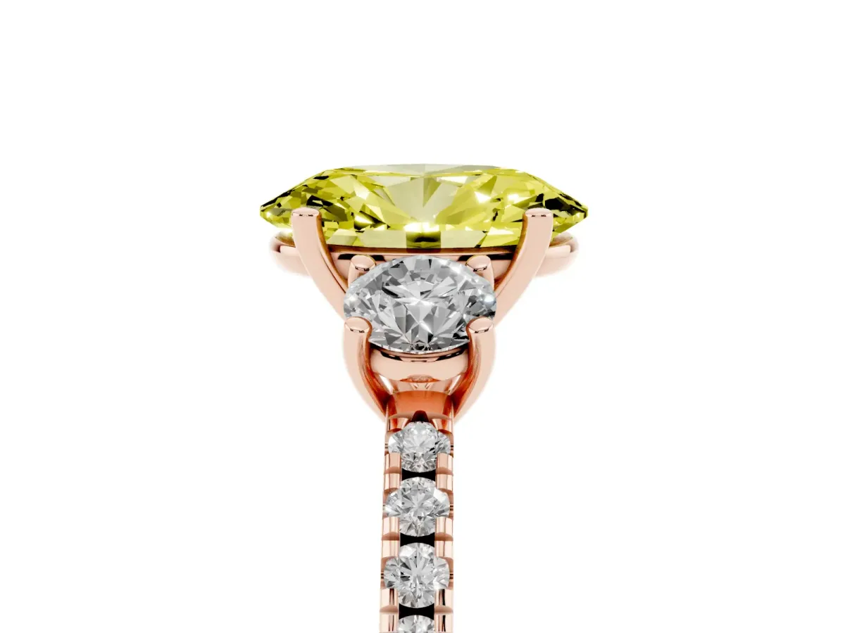 Fancy Yellow Three-Stone Oval Cut Cut Diamond Pavé Band with Prong Setting Rose gold