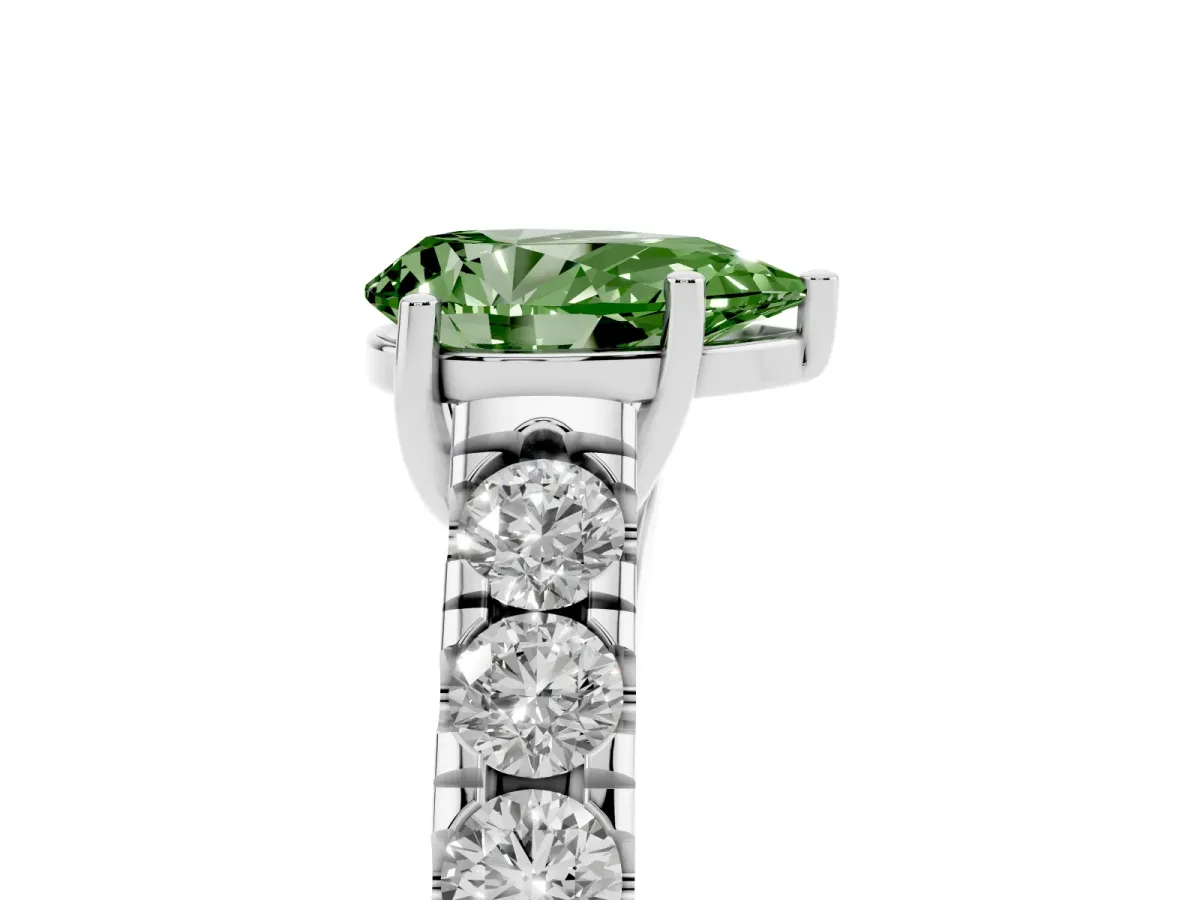 Fancy Green Pear Cut Cut Diamond Solitaire Ring with Micro Pave Band and Prong Setting Platinum