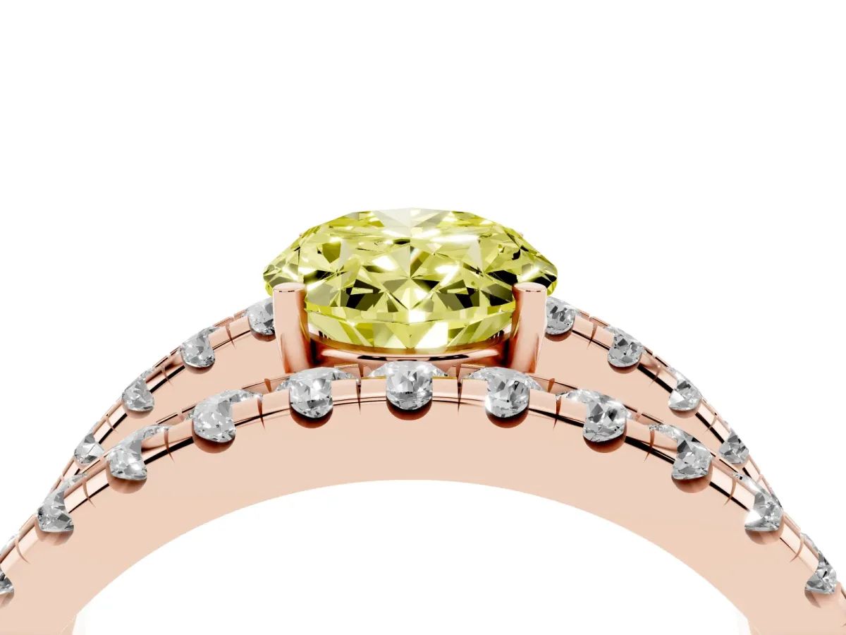 Fancy Yellow Oval Cut Solitaire Split Shank Pave Diamond Ring Rose gold