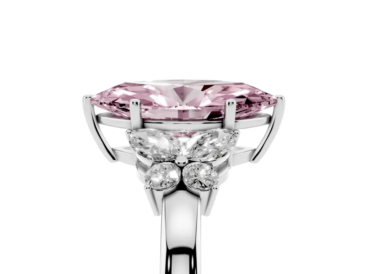 Fancy Pink Marquise Cut Cut Solitaire Floral Diamond Ring with Four-Prong Setting Silver