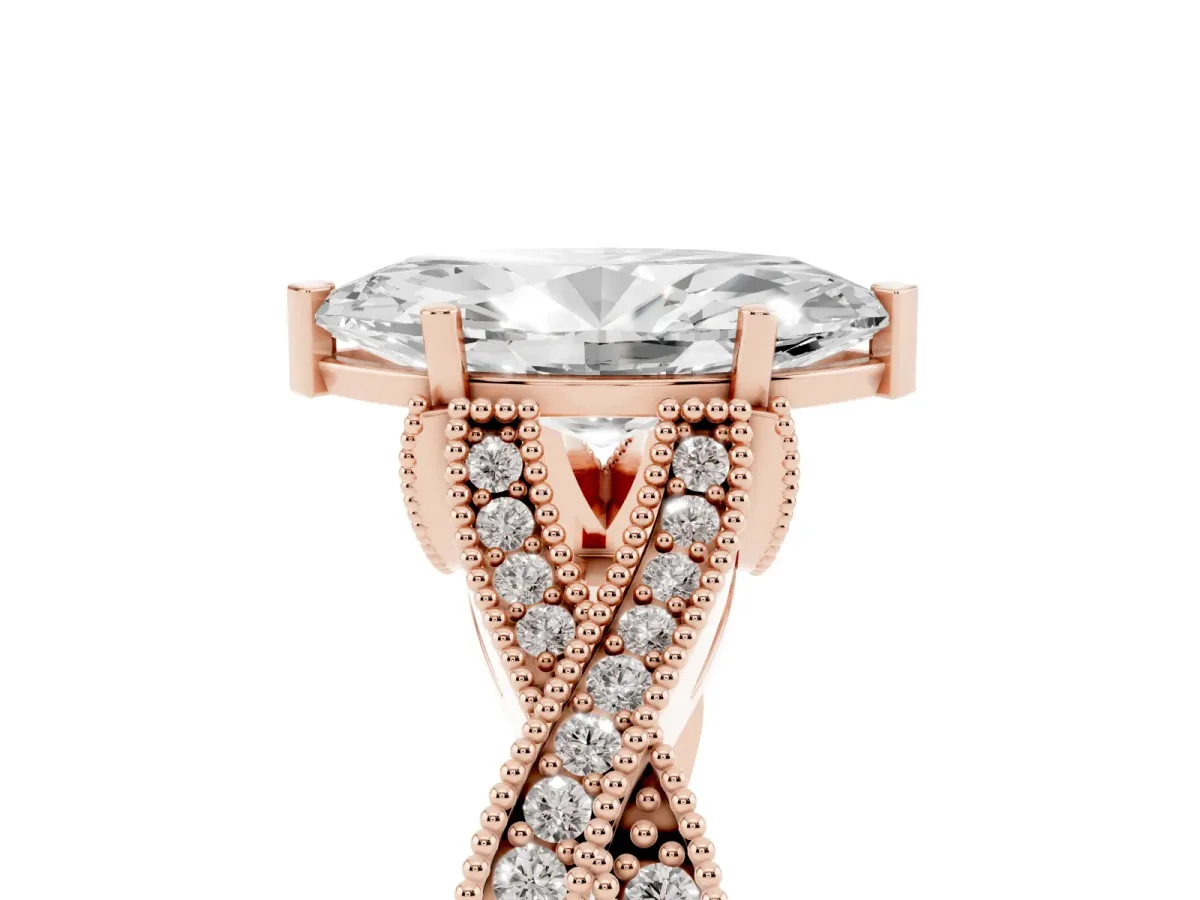 Marquise Cut Cut Diamond Twisted Band with Milgrain Pave Setting and Four-Prong Setting Rose gold