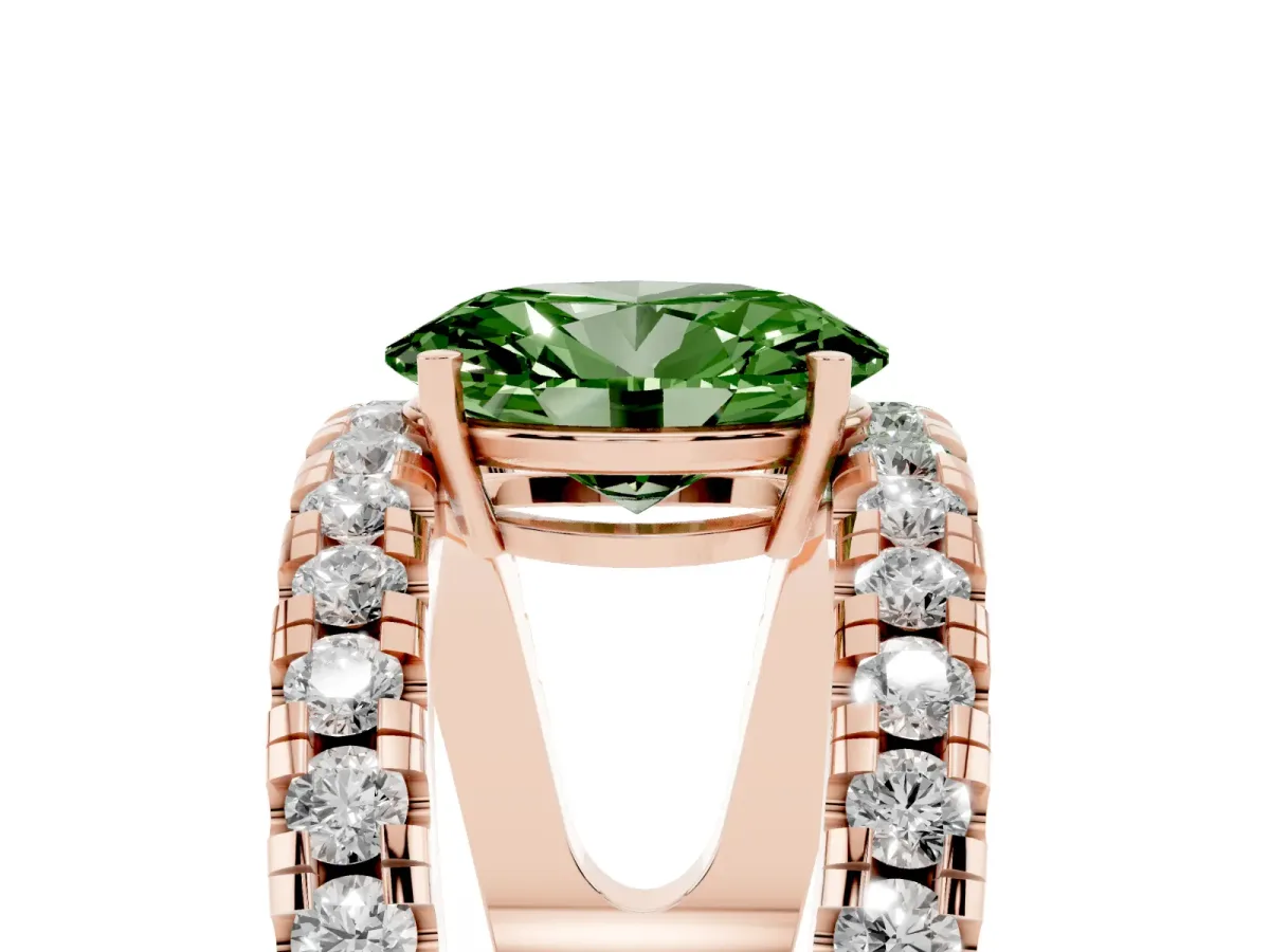 Fancy Green Oval Cut Solitaire Split Shank Pave Diamond Ring Rose gold