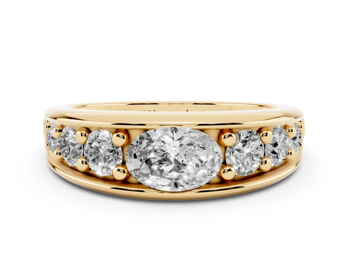 Oval Diamond Mens Ring with Round Diamond Accents Yellow gold