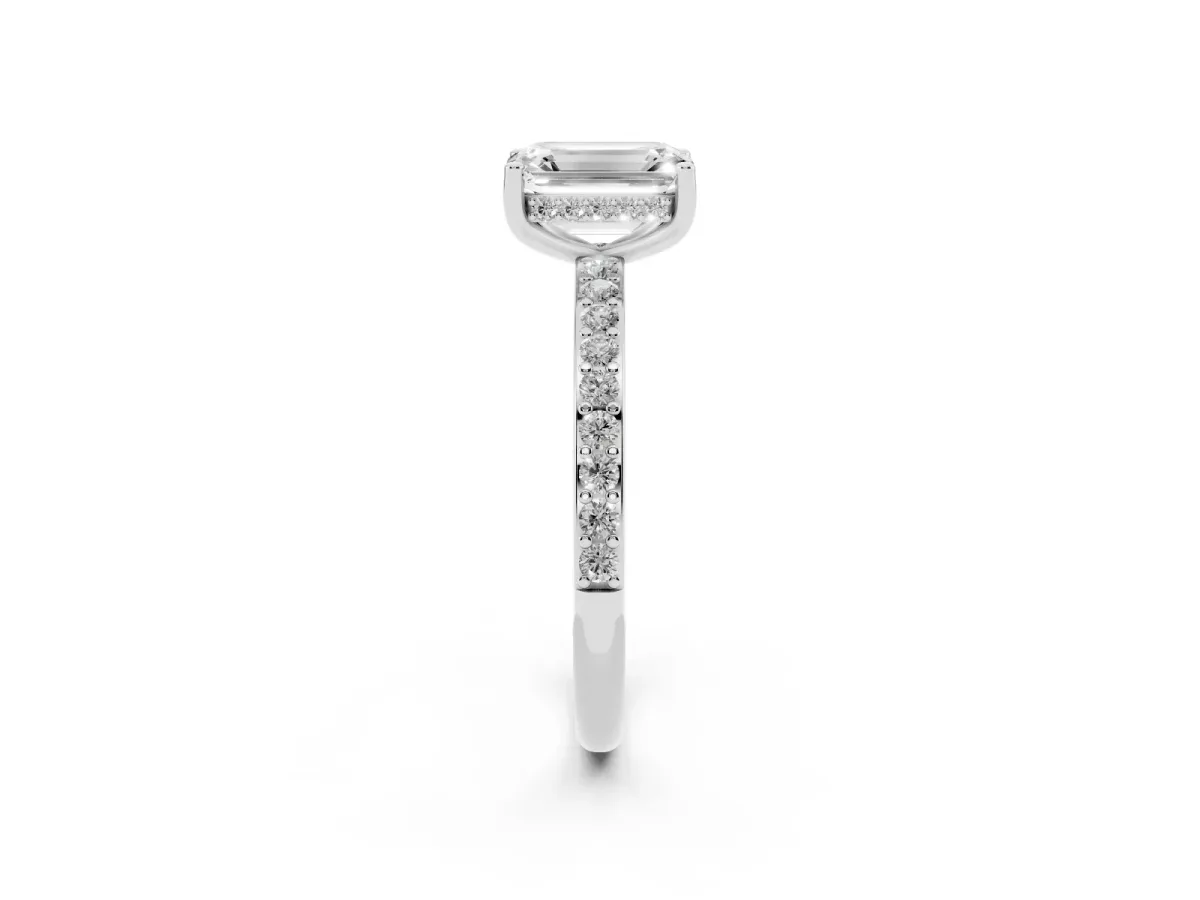 Emerald Cut Cut Diamond Pavé Band Ring with Four-Prong Setting Silver