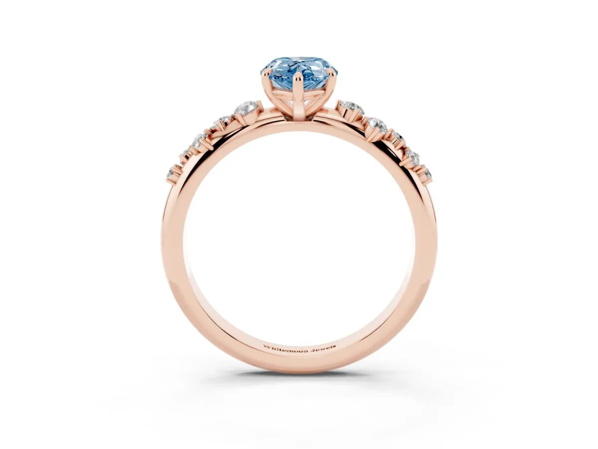 Fancy Blue Pear Cut Diamond Cluster Prong-Set Solitaire Ring Rose gold