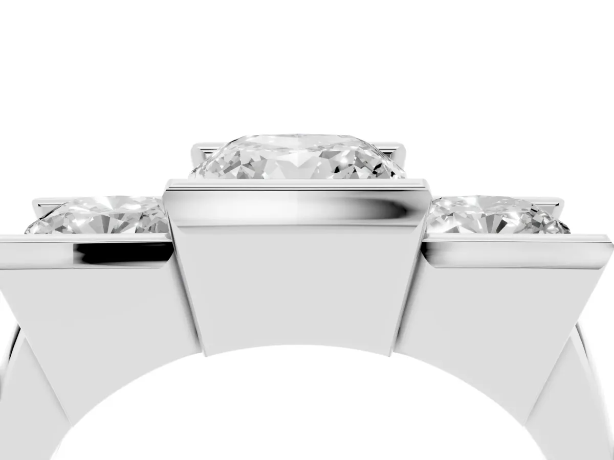 Three Stone Cushion Cut Cut Channel Set Diamond Ring Silver