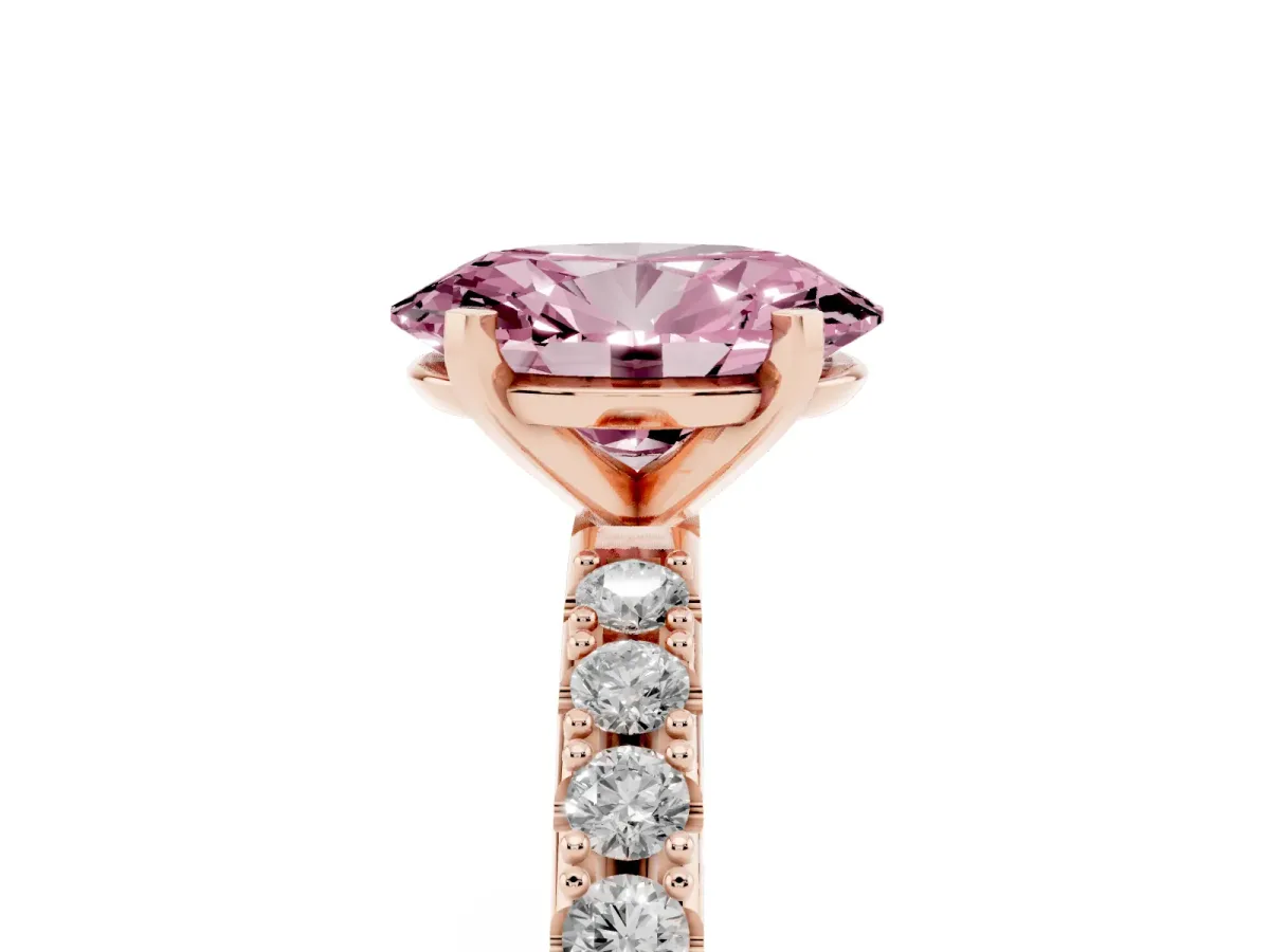 Fancy Pink Oval Cut Diamond Solitaire Pavé Band with Four-Prong Setting Rose gold