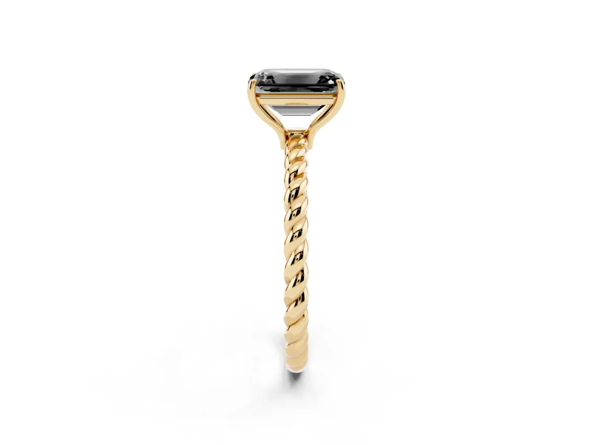 Fancy Black Emerald Cut Solitaire Twisted Band 4-Prong Ring Yellow gold