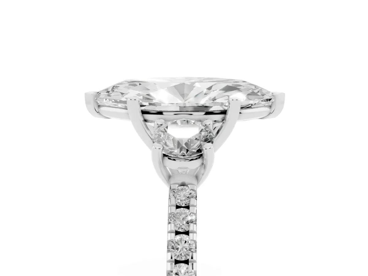 Three-Stone Marquise Cut Cut Diamond Pavé Band with Prong Setting Silver