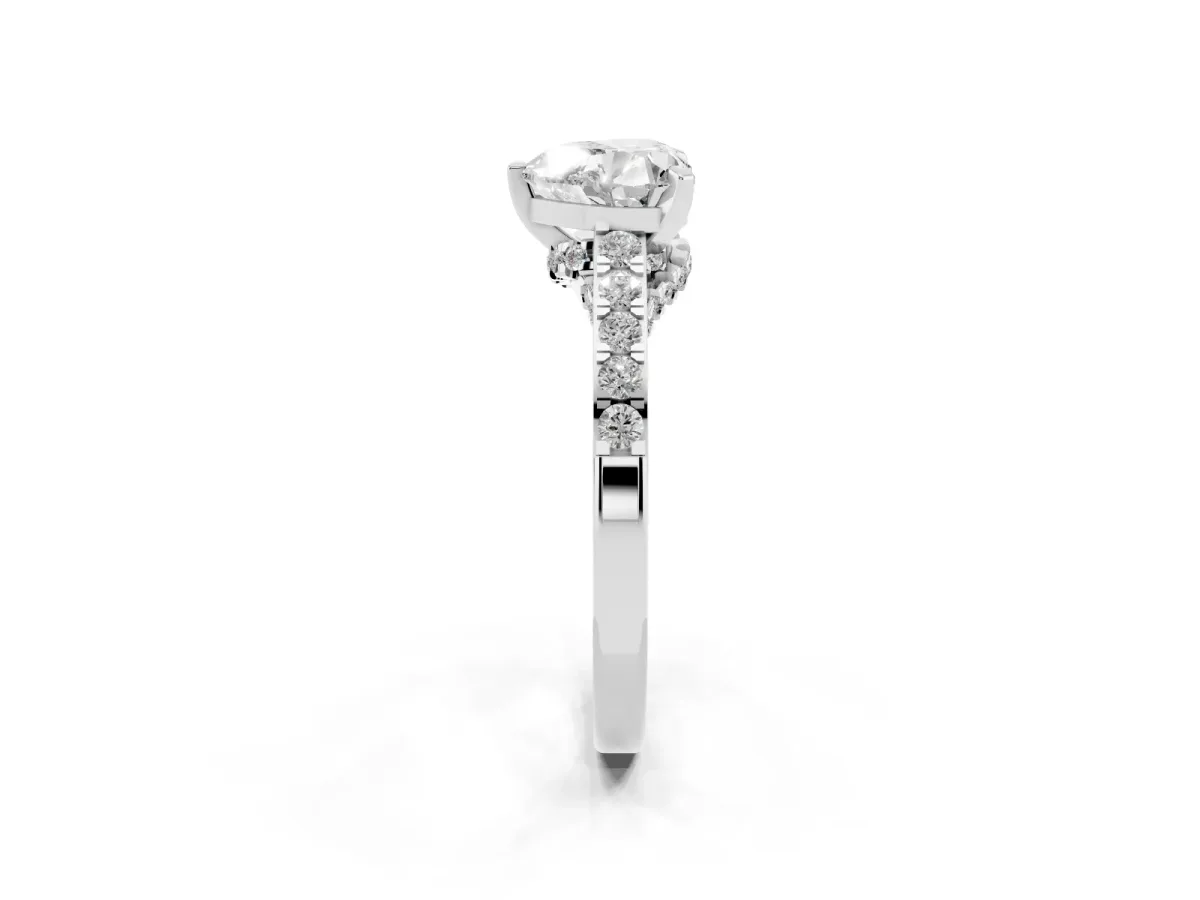 Heart Cut Diamond Solitaire Ring with Crossover Gallery and Round Pavé Band Platinum