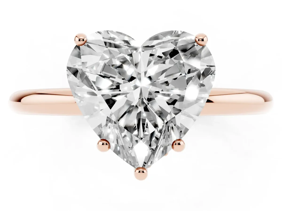 Heart Cut Solitaire Diamond Ring with a Classic Band and Four-Prong Setting Rose gold