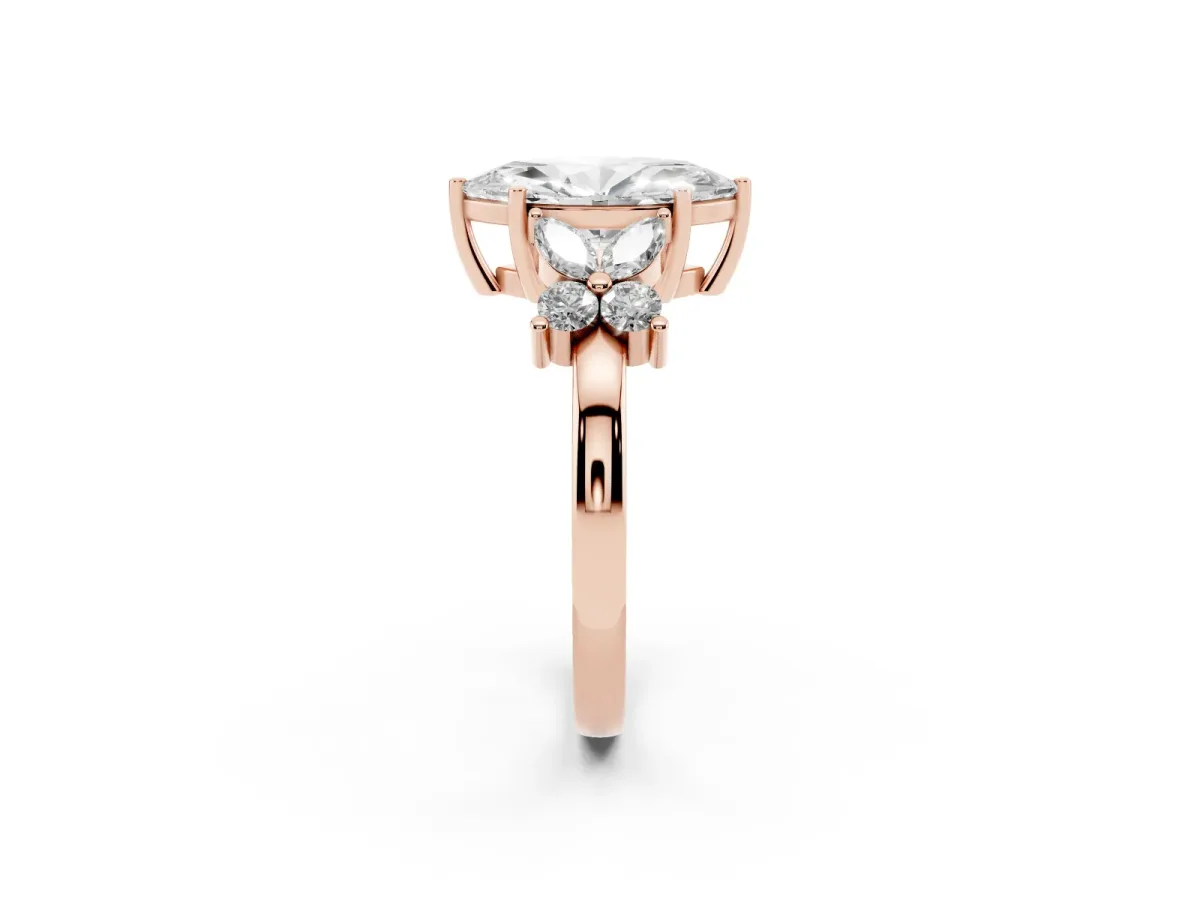 Marquise Cut Diamond Floral Cluster Ring with Solitaire Band and Prong Setting Rose gold