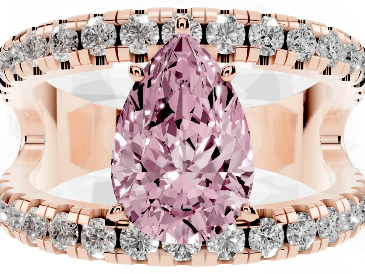 Fancy Pink Pear Cut Solitaire Split Shank Pave Diamond Ring Rose gold