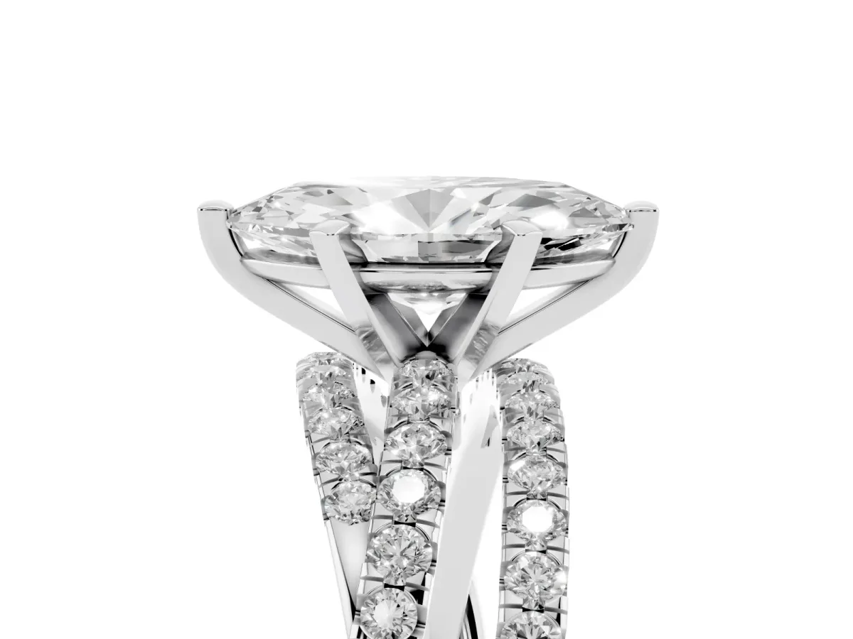 Marquise Cut Solitaire Twist Band with Pavé Setting and Four-Prong Setting Silver