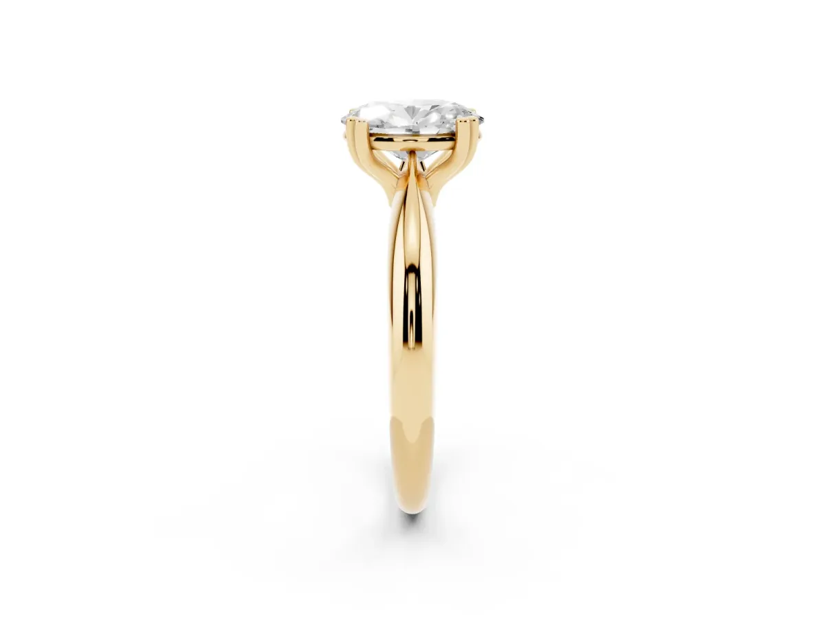 Oval Cut Cut Solitaire Engagement Ring with Tapered Band and Four-Prong Setting Yellow gold