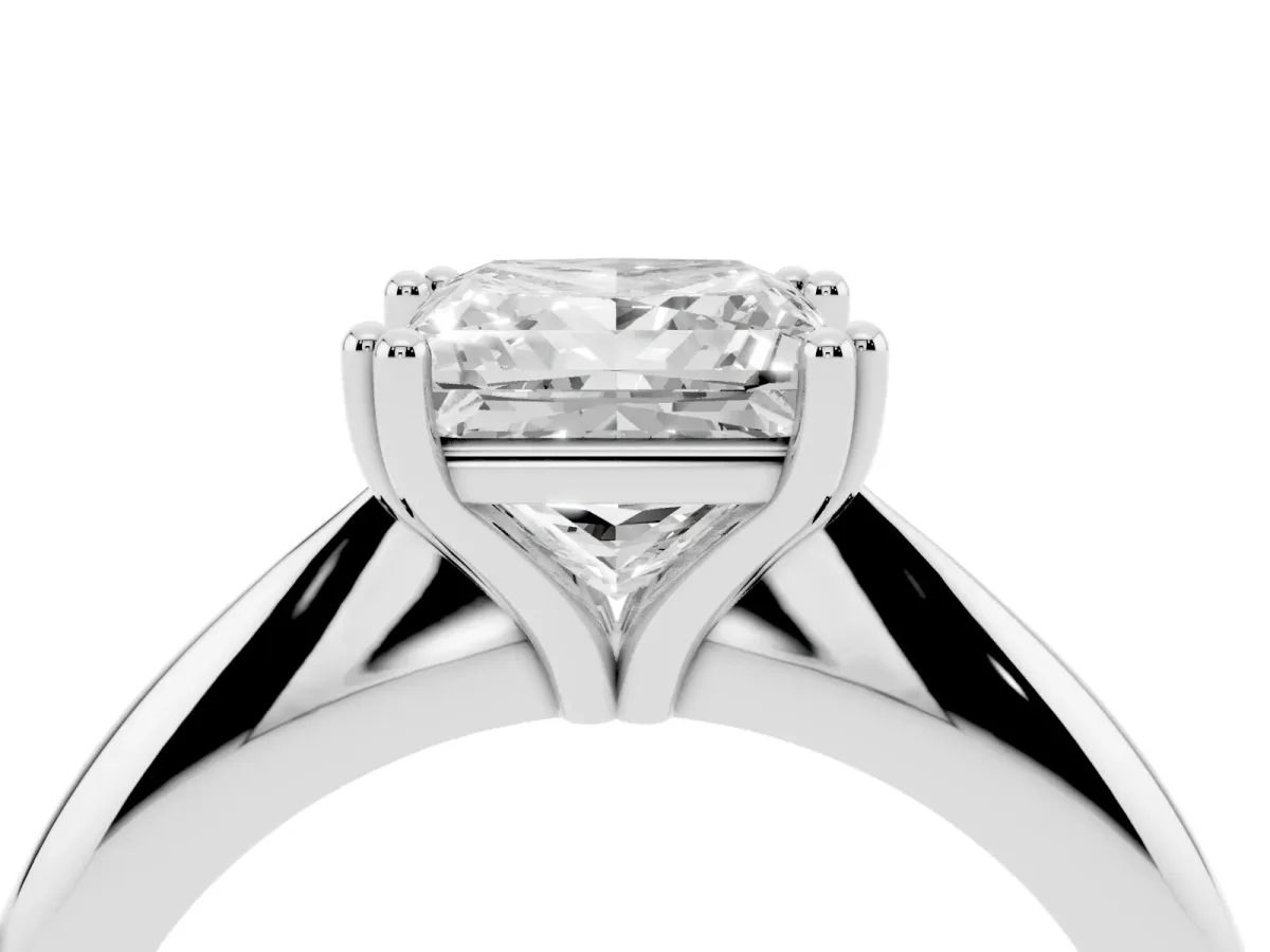 Princess Cut Cut Solitaire Engagement Ring with Tapered Band and Four-Prong Setting Platinum