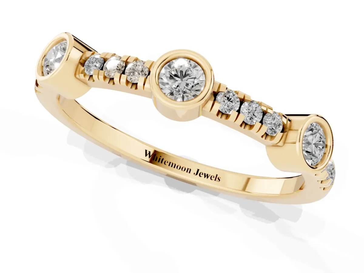 Bezel Set Round Diamond Pavé Band Yellow gold
