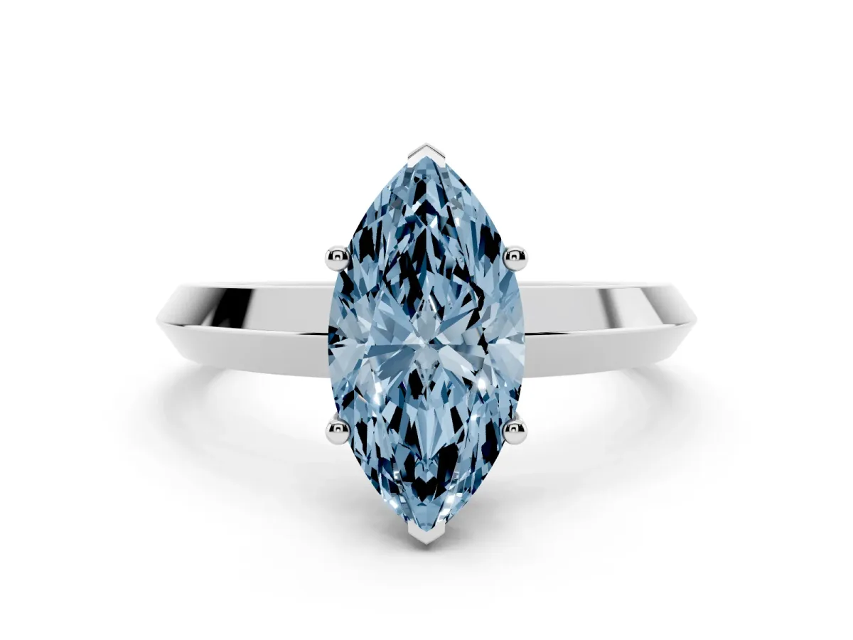 Fancy Blue Marquise Cut Cut Solitaire Engagement Ring with Flat Band and Four-Prong Setting Platinum