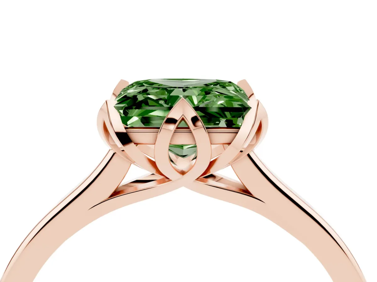 Fancy Green Princess Cut Diamond Solitaire Ring with Flower Prong Setting and Classic Band Rose gold